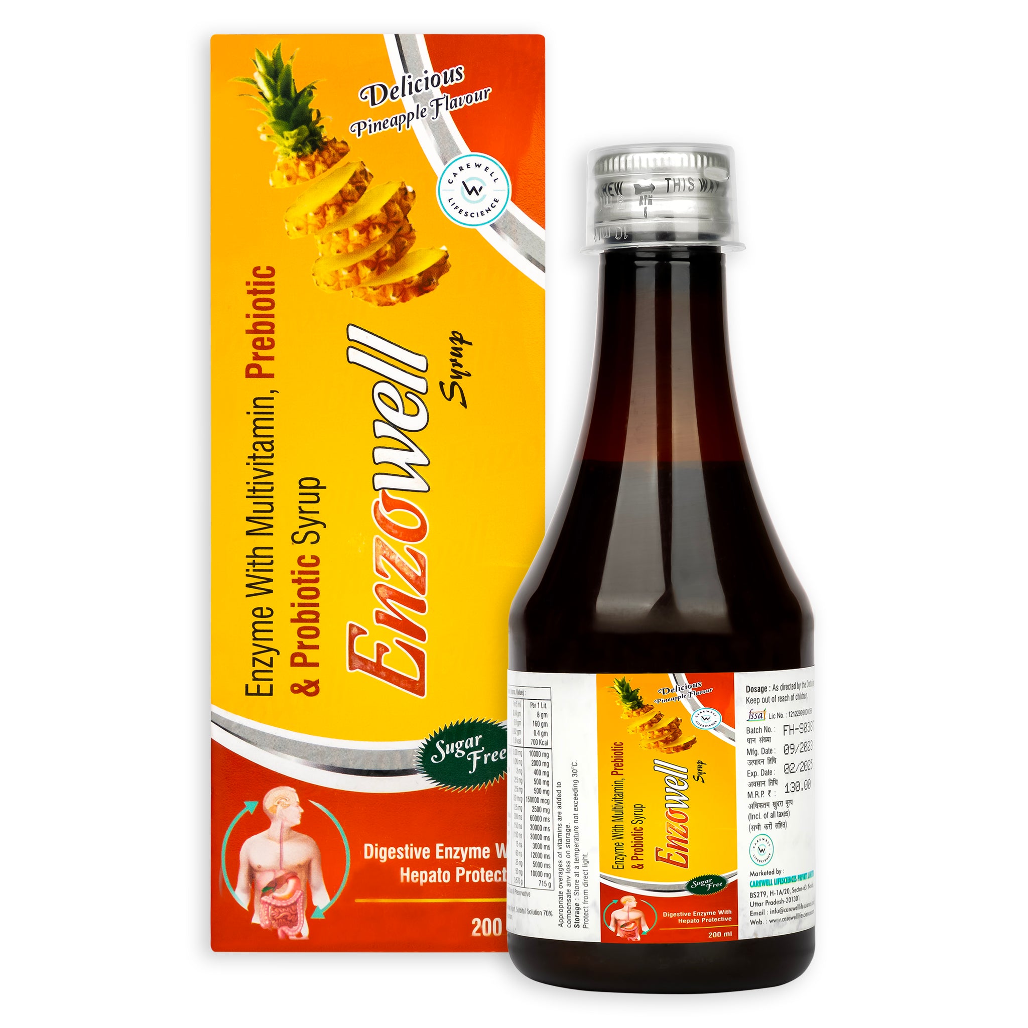 ENZOWELL Digestive Enzyme Syrup With Prebiotic & Probiotic – 200ml (Pack of 2)