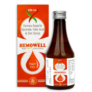 HEMOWELL Iron Syrup | Ferrous Asparto Glycinate-Folic Acid-Zinc Syrup| Iron Supplement For Men and Women | Cures Anemia | 200 Ml (Pack of 2)
