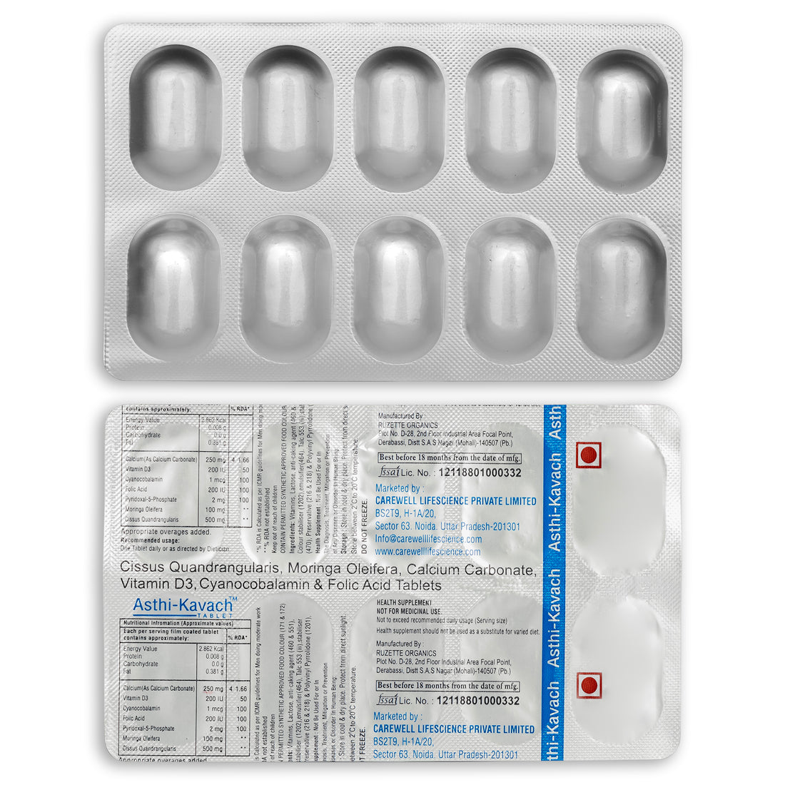Asthi Kavach Tablet – Cissus Quandrangularis , Moringa Oleifera , Calcium Carbonate & Vitamin D3 ( 10 Tablets) | Pack of 2