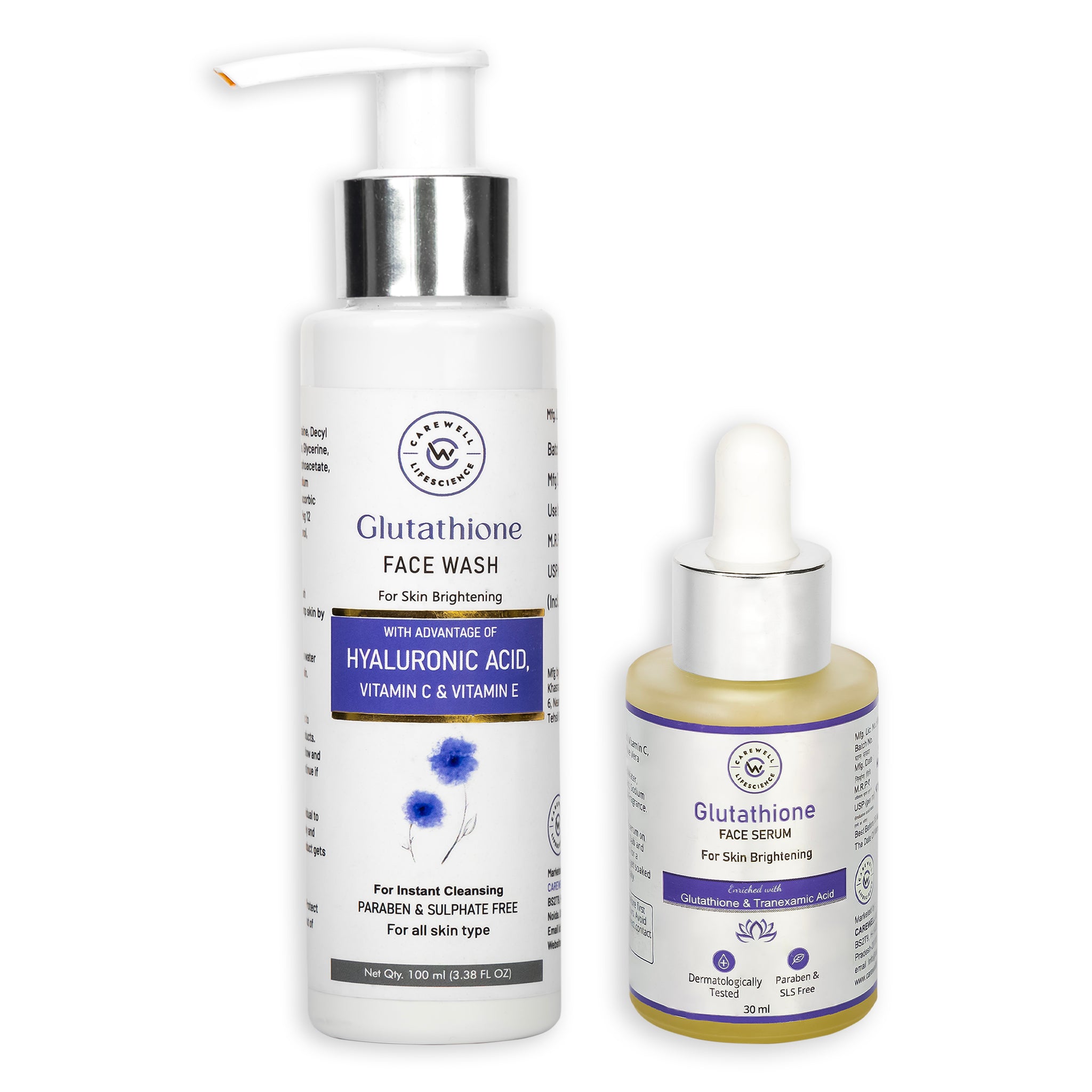 CAREWELL – Skin Brightening & Glowing – Glutathione Facewash & Serum Combo